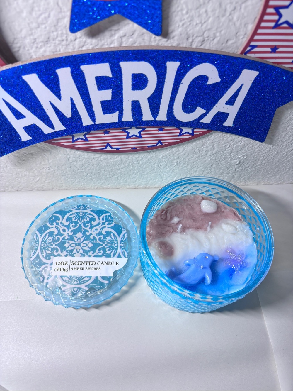 Blue Glass Scented Jar Candle with Dolphin Accent come with original Dior box
